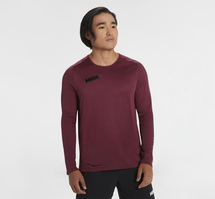 Hoka One One Top Erkek Kahverengi - Performance Long Sleeve - FD1624973